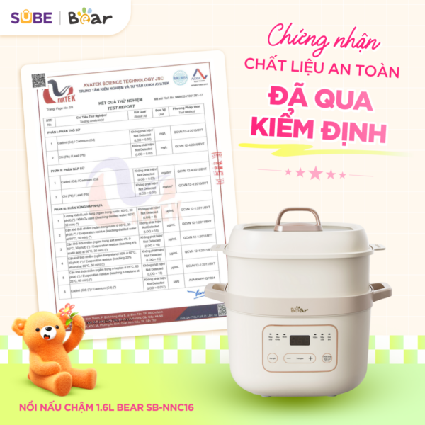 Nồi nấu cháo chậm Bear 1.6L vuông SB-NNC16 - Ảnh 2