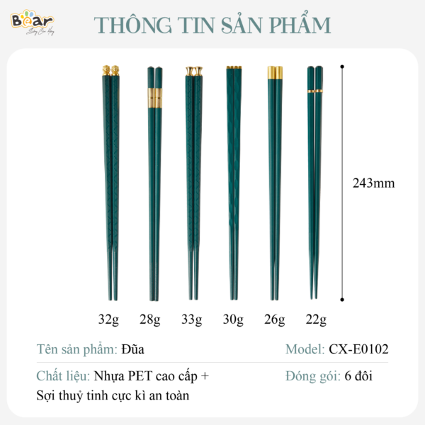 Đũa ăn cao cấp kháng khuẩn CX-E0102 - Ảnh 2