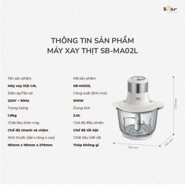 Máy xay thịt Bear 2L SB-MA02L - Ảnh 13