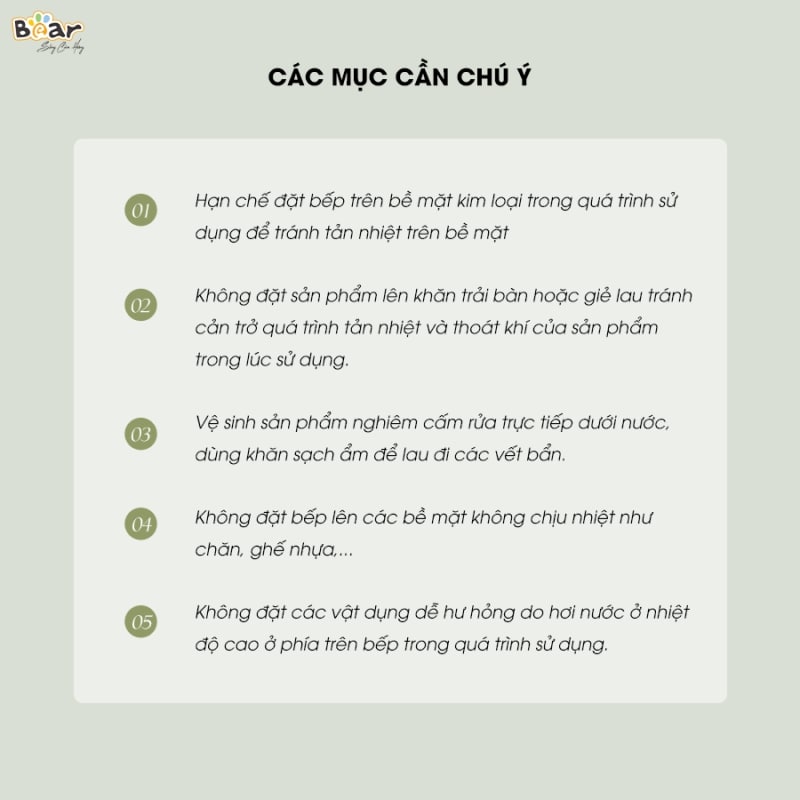 Lưu ý khi sử dụng sản phẩm bếp từ Bear SB-BT21W