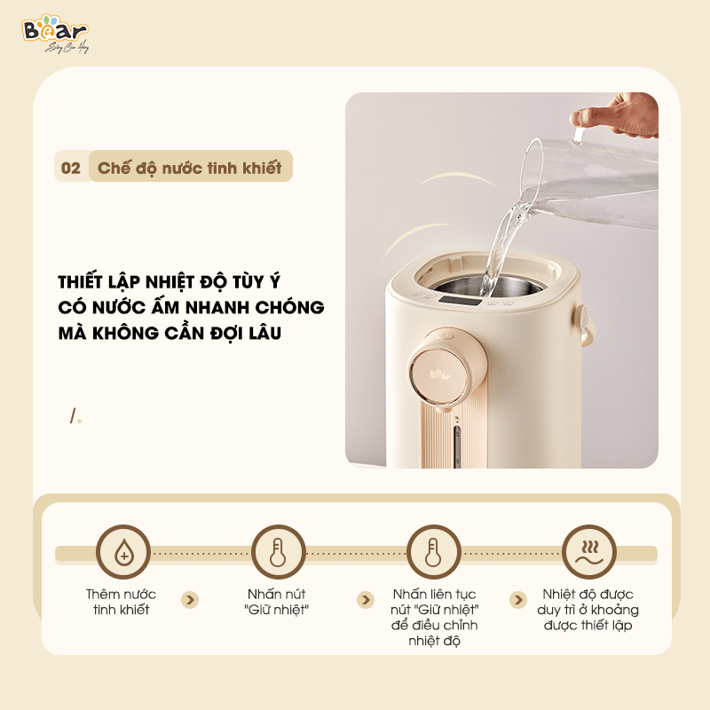 Các bước đun nước chế độ nước tinh khiết