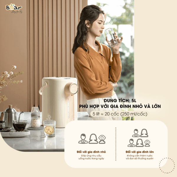 Bình thuỷ điện Bear 5L SB-BTD5L - Màu Kem | Bản Quốc tế - Ảnh 12
