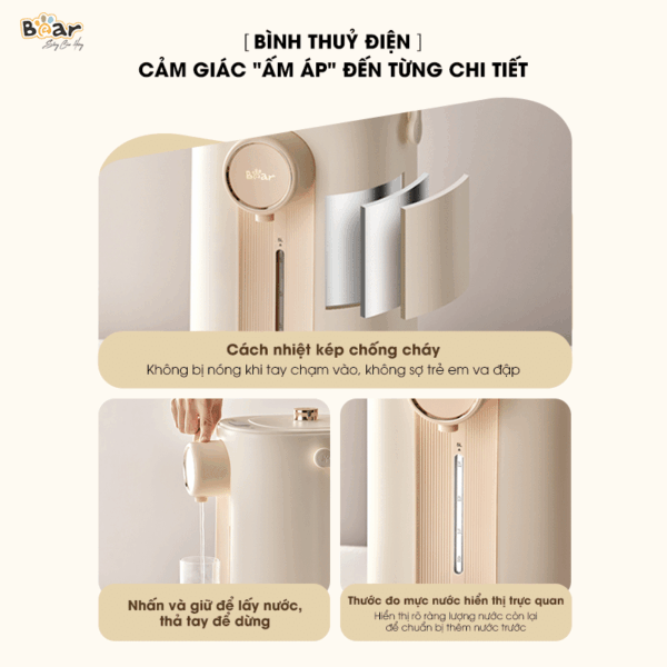 Bình thuỷ điện Bear 5L SB-BTD5L - Màu Kem | Bản Quốc tế - Ảnh 6