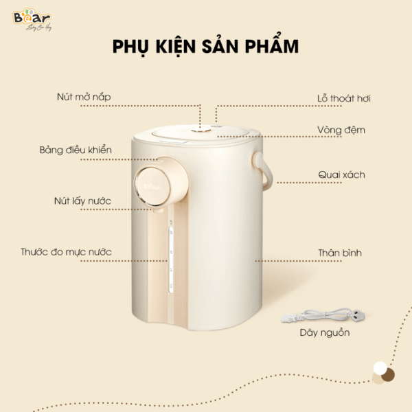 Bình thuỷ điện Bear 5L SB-BTD5L - Màu Kem | Bản Quốc tế - Ảnh 4