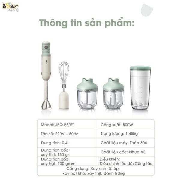 Bộ máy xay cầm tay đa năng Bear JBQ-B50E1 - Ảnh 12