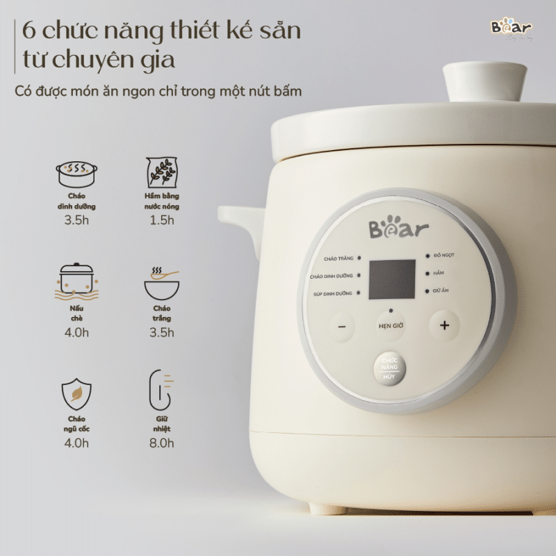Chế độ nồi nấu chậm Bear 1.5L SB-NNC15 Chế độ nồi nấu chậm Bear 1.5L SB-NNC15