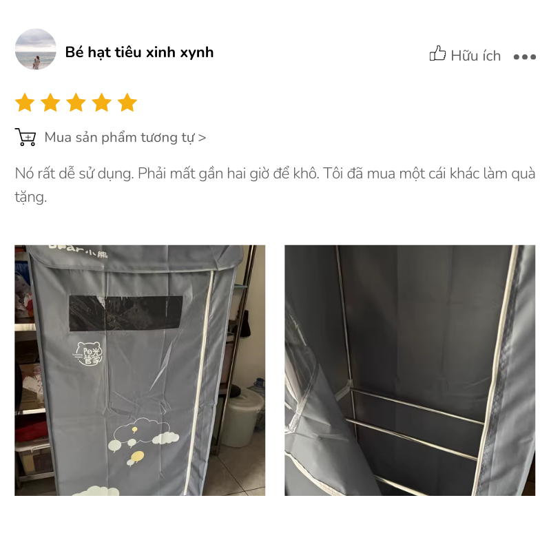 5/5 sao cho chất lượng của tủ sấy Bear