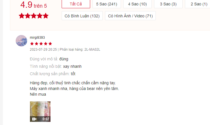 đánh giá máy xay bear 2l Khách hàng đánh giá sản phẩm Máy xay SB-MA02L