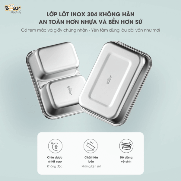 Hộp cơm Bear 2 tầng SB-HC12L khóa kín, chống tràn | Bản Quốc tế - Ảnh 8
