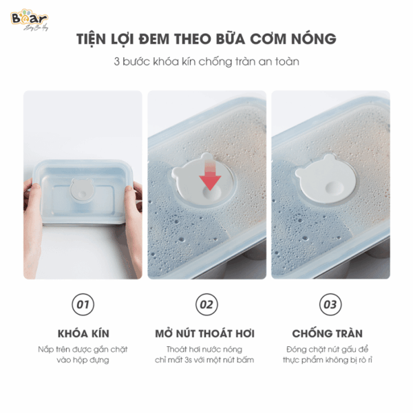 Hộp cơm Bear 2 tầng SB-HC12L khóa kín, chống tràn | Bản Quốc tế - Ảnh 7