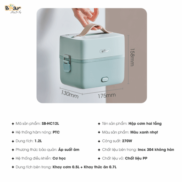 Hộp cơm Bear 2 tầng SB-HC12L khóa kín, chống tràn | Bản Quốc tế - Ảnh 3