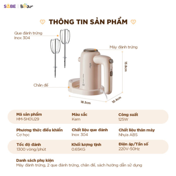 Máy đánh trứng Bear HM-5H01J29 - Ảnh 18