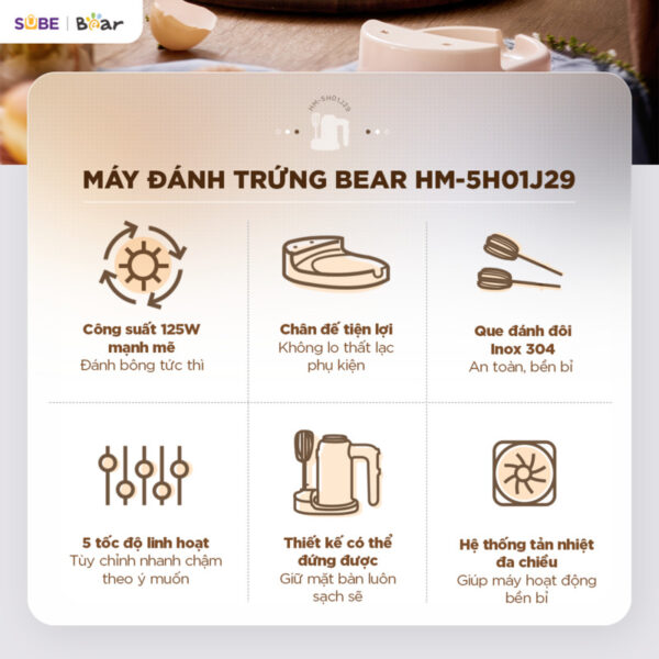 Máy đánh trứng Bear HM-5H01J29 - Ảnh 6