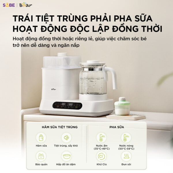 Thiết kế 2 vùng độc lập, tiệt trùng và pha sữa cùng lúc