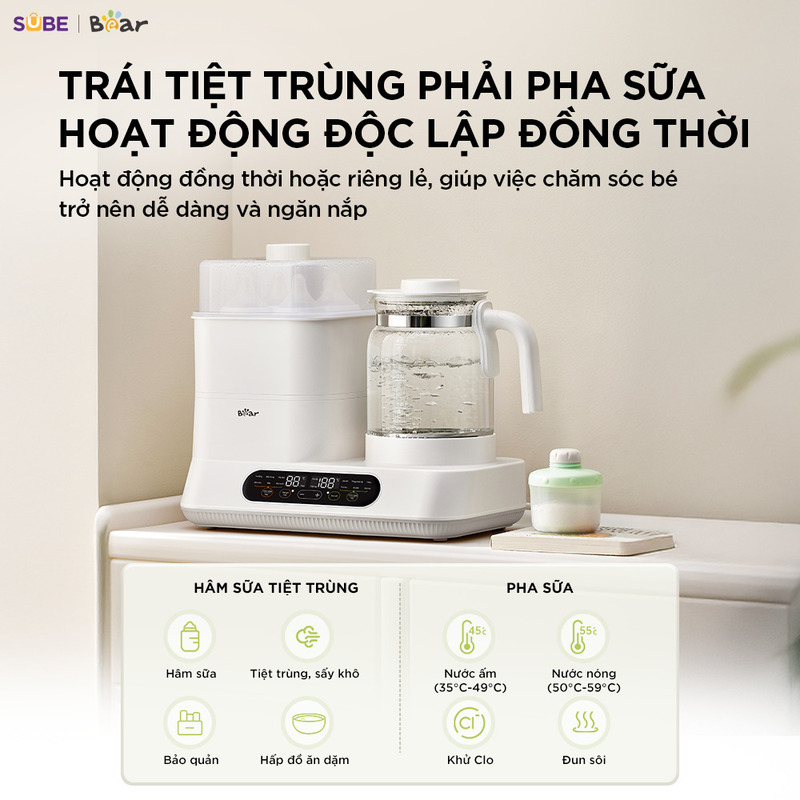 may-dun-nuoc-ham-sua-tiet-trung-ww-5h12v78-11-1 Thiết kế 2 vùng độc lập, tiệt trùng và pha sữa cùng lúc