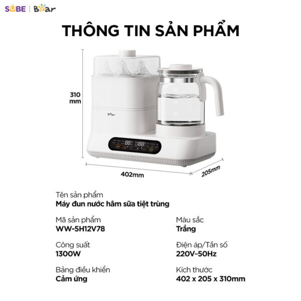 Máy đun nước hâm sữa tiệt trùng Bear WW-5H12V78 - Ảnh 23