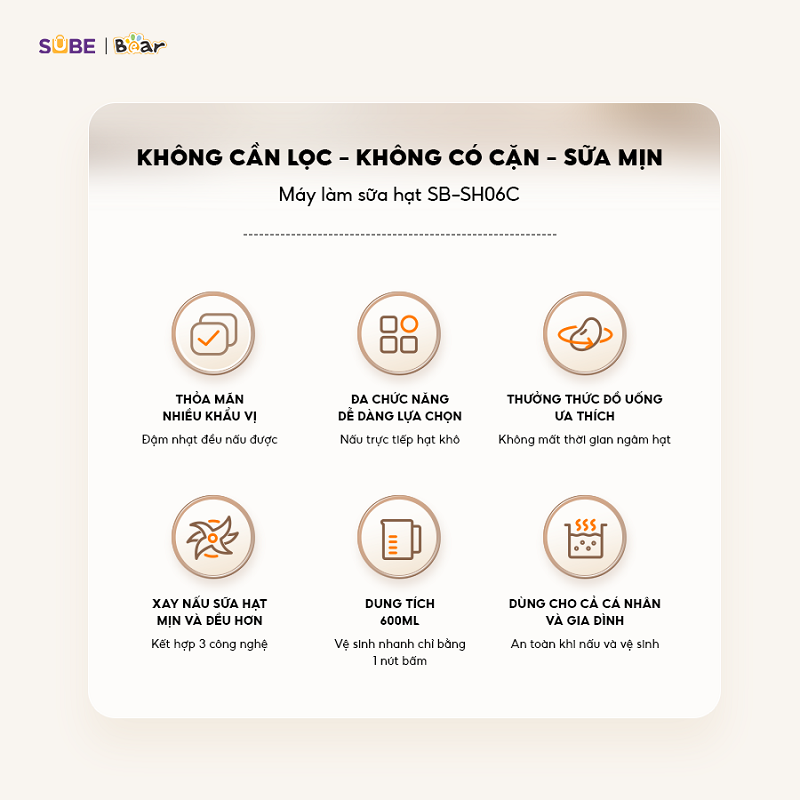 Công dụng của máy làm sữa hạt đa năng Bear 0.6L (màu kem) SB-SH06C