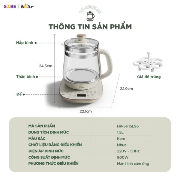 Máy pha trà Bear 1.5L HK-5H15L96 - Ảnh 12