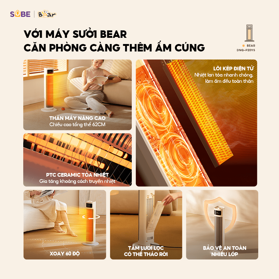 Căn phòng thêm ấm cúng khi bạn bắt đầu khởi động máy sưởi Bear DNQ-P20Y5