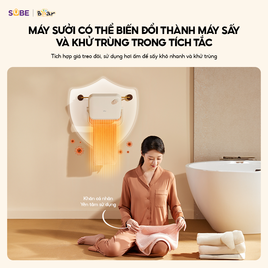 Biến đổi thành máy sấy và khử trùng trong tích tắc khi dùng máy sưởi Bear DNQ-E20N1