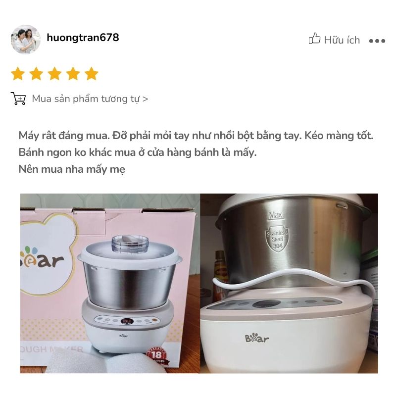 Khách hàng khen có máy nhồi bột Bear nhàn hơn khi nhồi bột bằng tay Khách hàng khen có máy nhồi bột Bear nhàn hơn khi nhồi bột bằng tay
