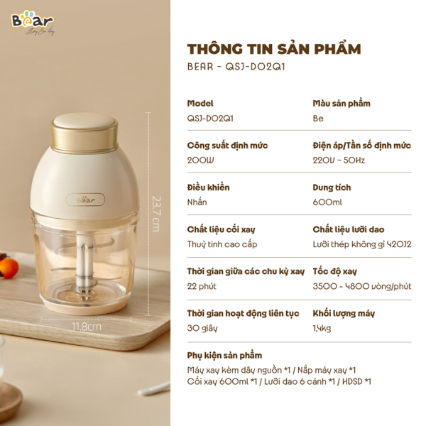 Máy xay ăn dặm 0.6L Bear QSJ-D02Q1 - Ảnh 21