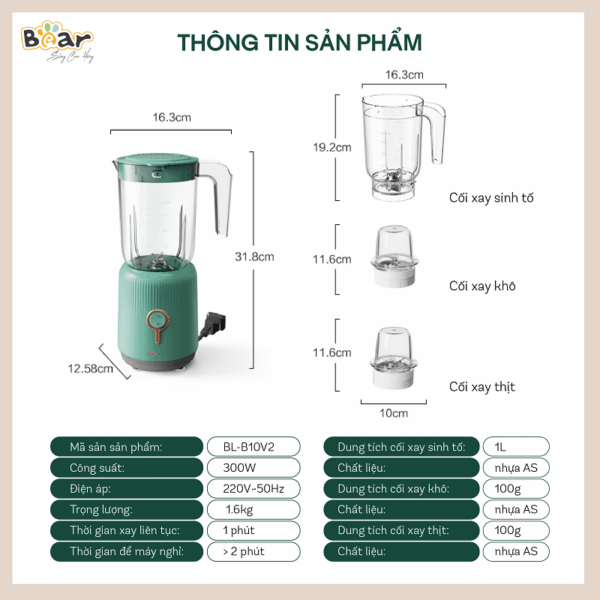 Máy xay sinh tố đa năng Bear BL-B10V2 - Ảnh 13