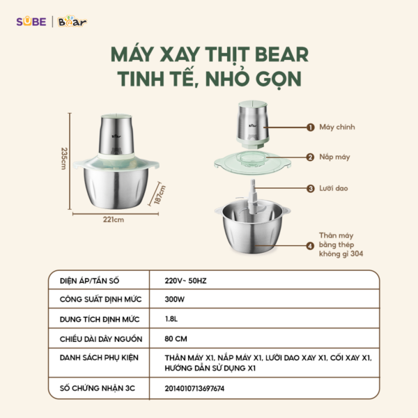Máy xay thịt Bear 1.8L CH-4H03F - Ảnh 3