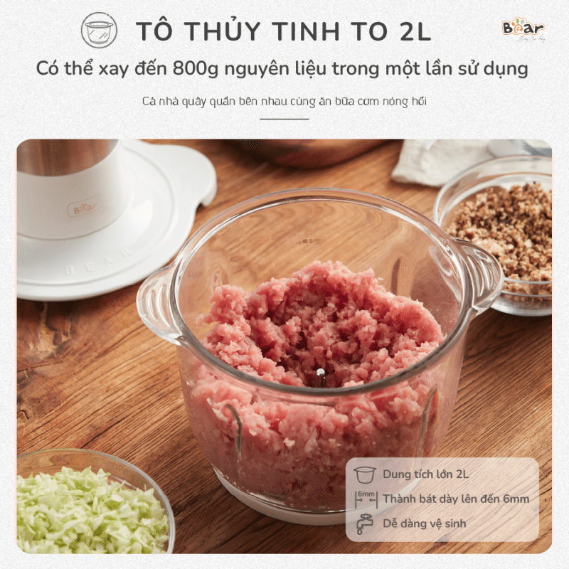 Dung tích thiết bị lên đến 2L, đáp ứng nhu cầu xử lý lượng lớn nguyên liệu Dung tích thiết bị lên đến 2L, đáp ứng nhu cầu xử lý lượng lớn nguyên liệu
