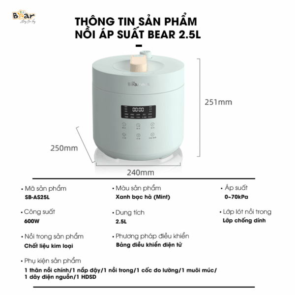 Nồi áp suất Bear 2.5L SB-AS25L - Ảnh 14
