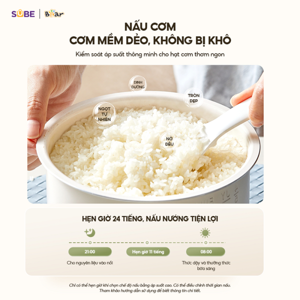 Chức năng nấu cơm, nấu xôi của nồi áp suất Bear 4L Nồi áp suất Bear 4L