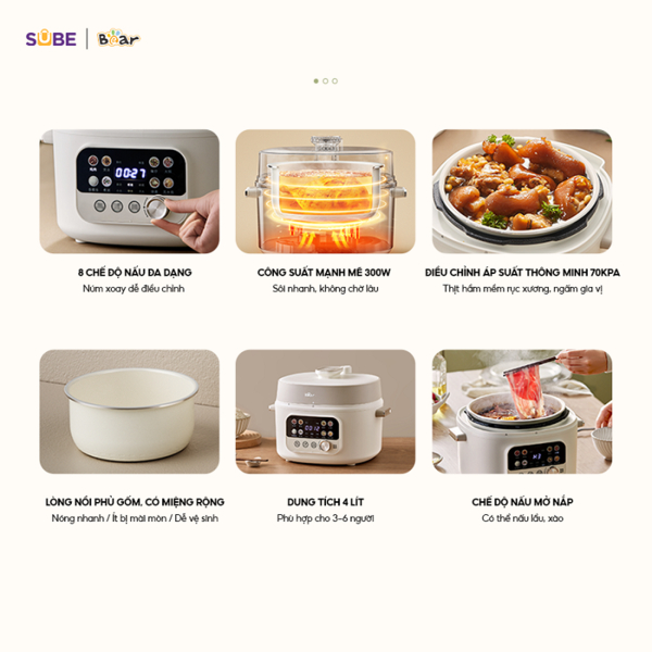 Nồi áp suất Bear 4L được trang bị tính năng hẹn giờ Nồi áp suất Bear 4L