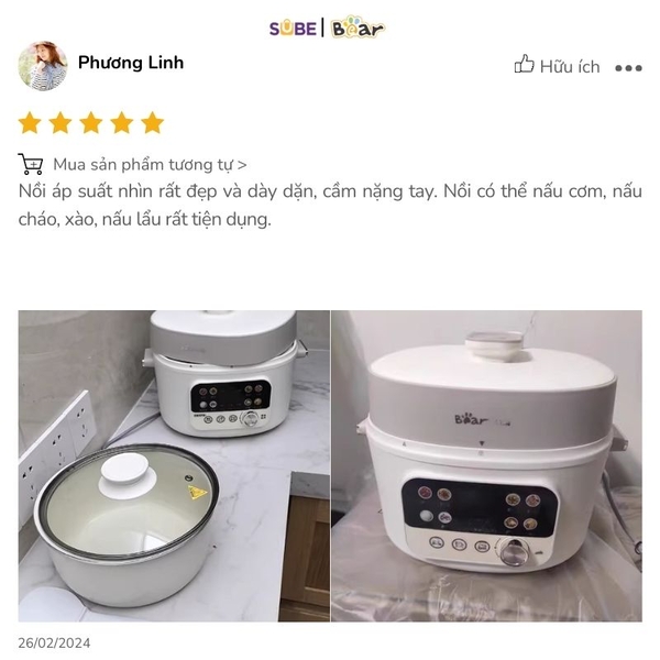 Khách hàng đánh giá 5 sao về san phẩm nồi áp suất Bear 4L Nồi áp suất Bear 4L