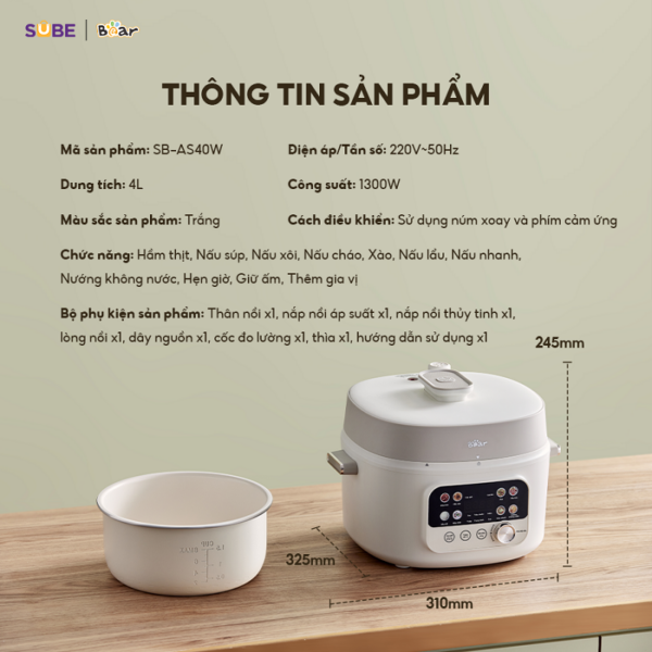 Nồi áp suất Bear 4L SB-AS40W - Ảnh 10