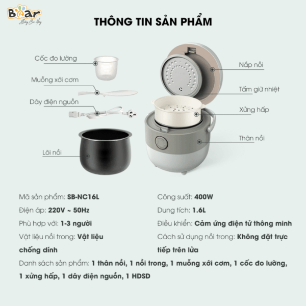 Nồi Cơm Điện Bear 1.6L SB-NC16L - Ảnh 18