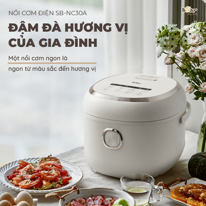 Nồi cơm điện Bear 3L SB-NC30A có bảng hiển thị tiếng Việt Nồi cơm điện Bear 3L