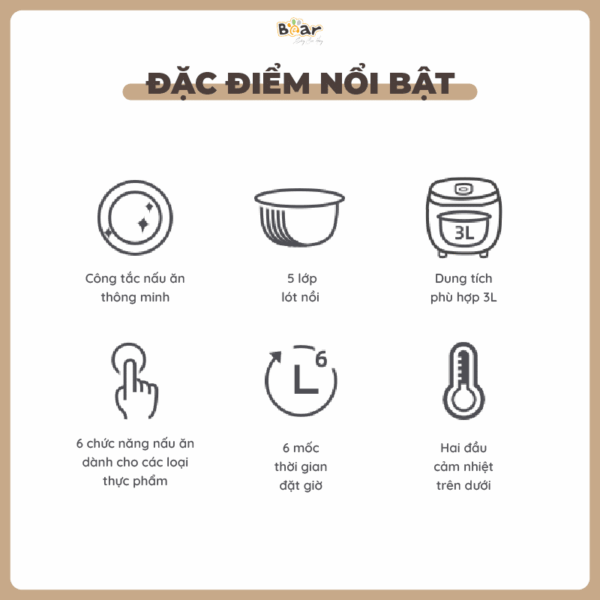 Nồi cơm điện Bear 3L SB-NC30A - Ảnh 7