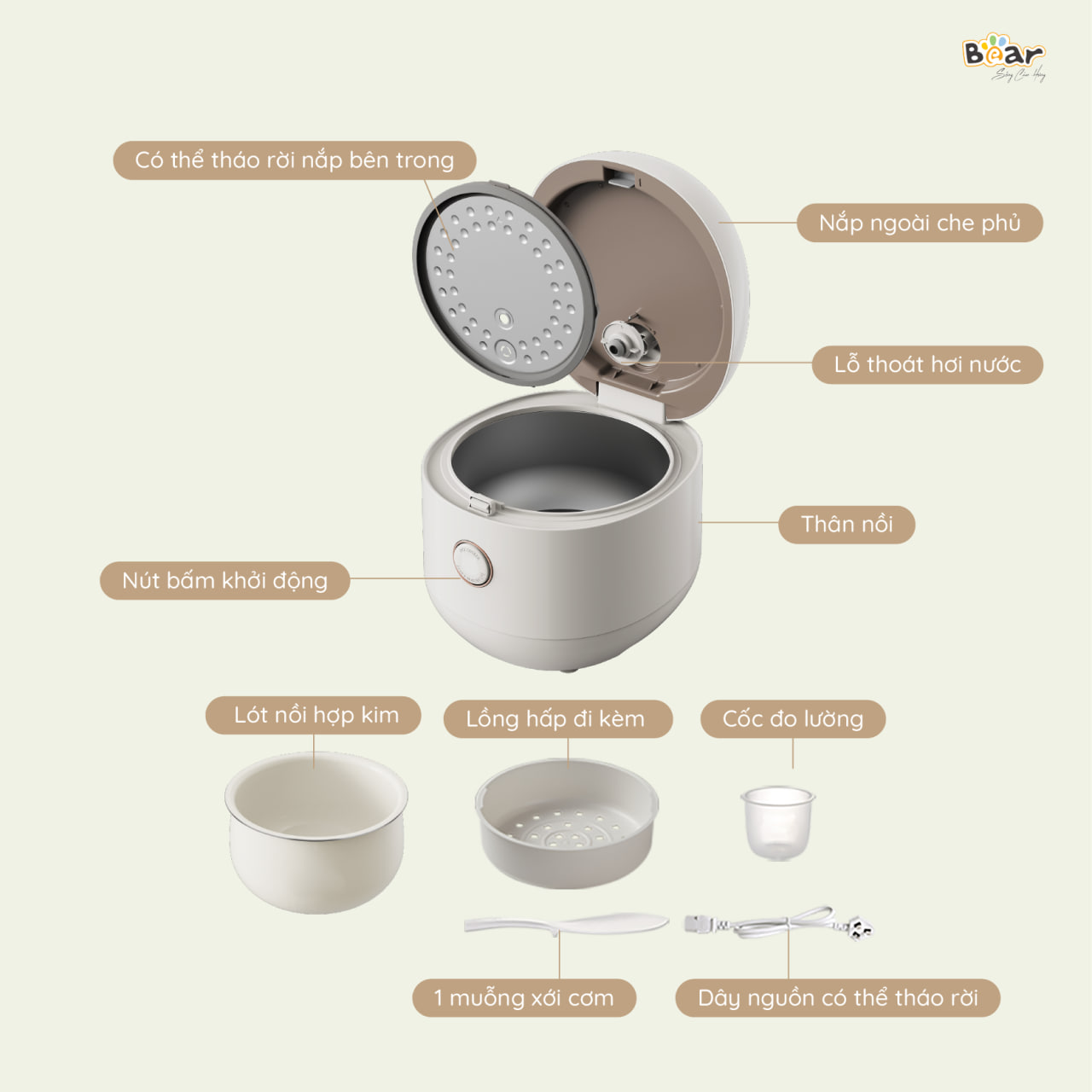 Thiết kế nồi cơm điện Bear SB-NC30B ấn tượng với nhiều người dùng Thiết kế nồi cơm điện Bear SB-NC30B ấn tượng với nhiều người dùng