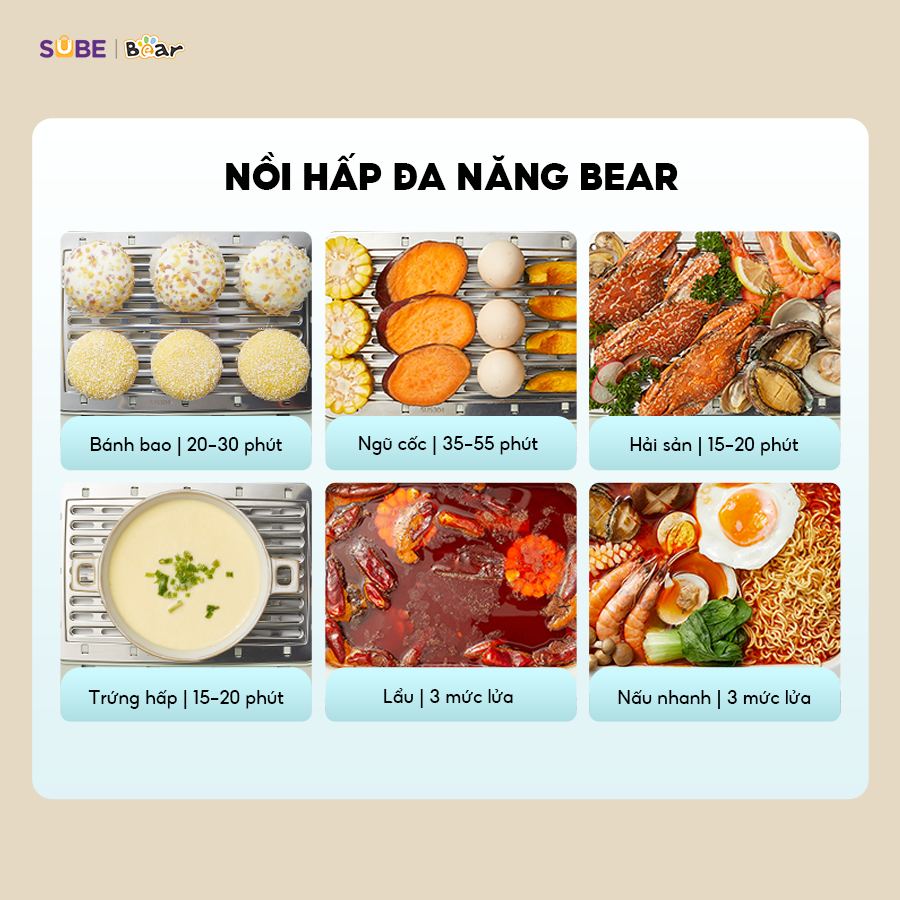 Nhiều chức năng và chế độ nấu tiện lợi của nồi hấp Bear Nhiều chức năng và chế độ nấu tiện lợi của nồi hấp Bear