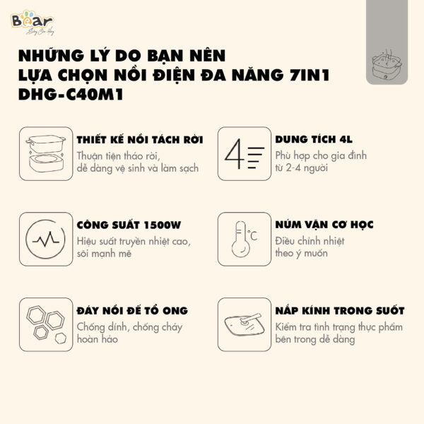Nồi lẩu Bear 4L DHG-C40M1 - Ảnh 9
