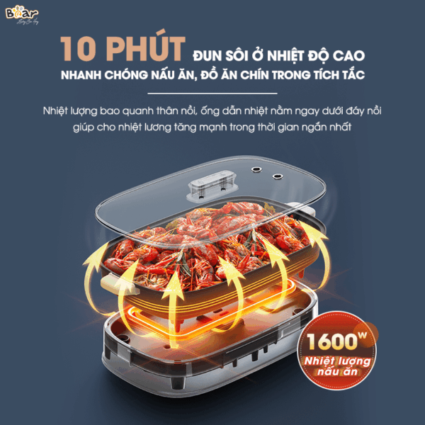 [Ưu đãi 300K + Freeship] Nồi lẩu nướng đa năng Bear SB-NL45K, dung tích 4.5L | Bảo hành 18 tháng - Ảnh 11