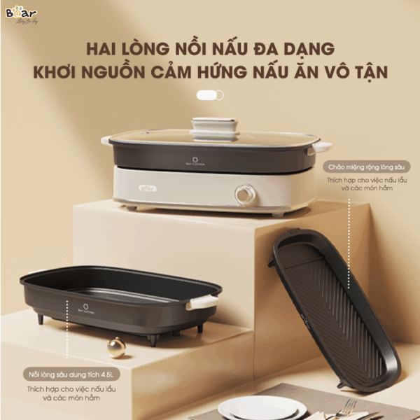 [Ưu đãi 300K + Freeship] Nồi lẩu nướng đa năng Bear SB-NL45K, dung tích 4.5L | Bảo hành 18 tháng - Ảnh 21