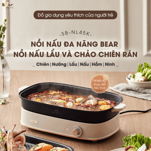 [Ưu đãi 300K + Freeship] Nồi lẩu nướng đa năng Bear SB-NL45K, dung tích 4.5L | Bảo hành 18 tháng - Ảnh 2