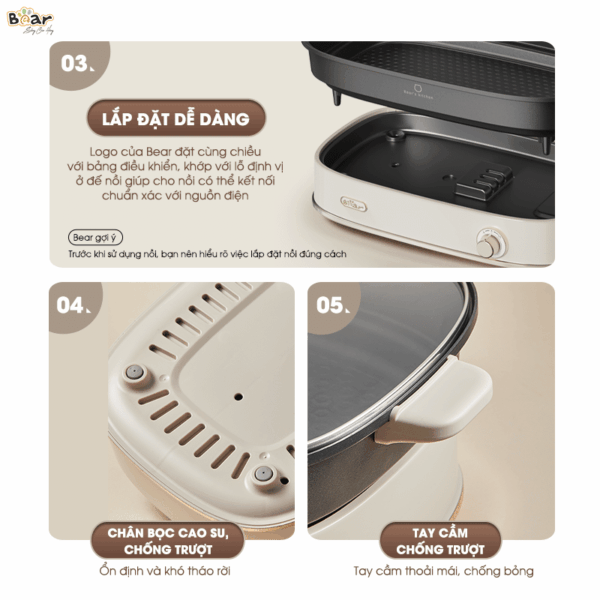 [Ưu đãi 300K + Freeship] Nồi lẩu nướng đa năng Bear SB-NL45K, dung tích 4.5L | Bảo hành 18 tháng - Ảnh 9