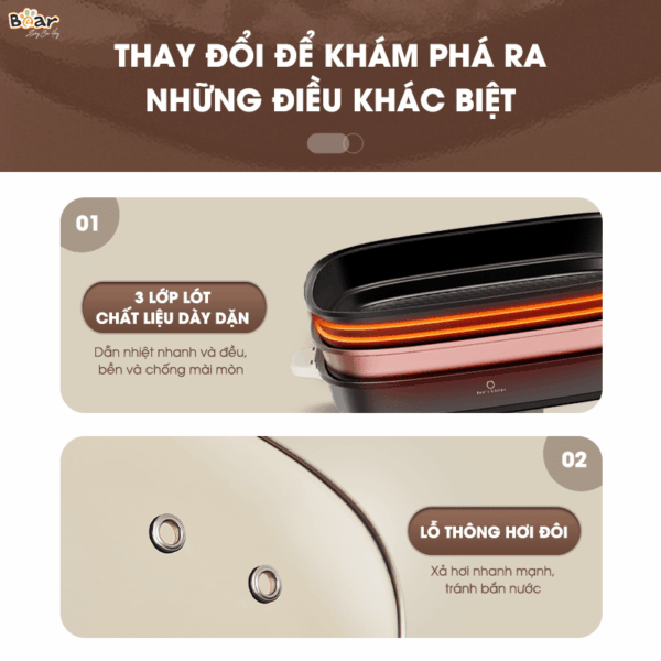 [Ưu đãi 300K + Freeship] Nồi lẩu nướng đa năng Bear SB-NL45K, dung tích 4.5L | Bảo hành 18 tháng - Ảnh 8