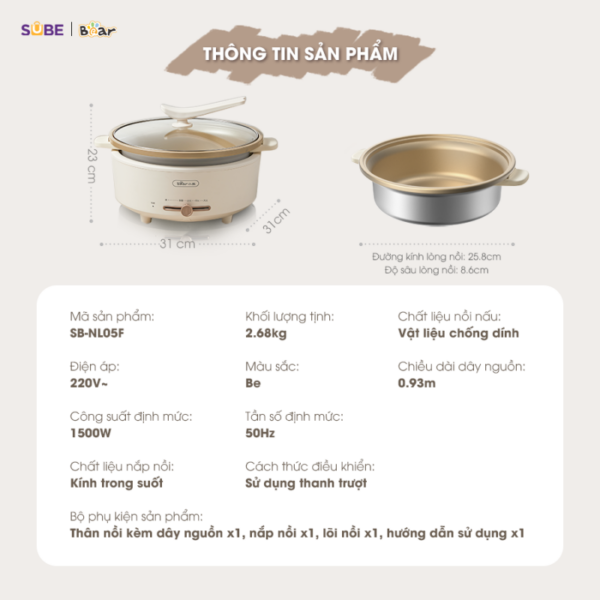Nồi lẩu Bear 5L SB-NL05F - Ảnh 16