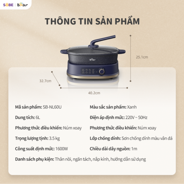 Nồi Lẩu Bear 6L SB-NL60U - Ảnh 17