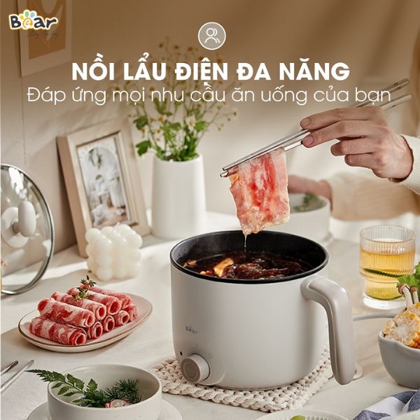 Nồi lẩu mini Bear 1.2L hỗ trợ nấu ăn nhanh chóng Nồi lẩu mini Bear 1.2L