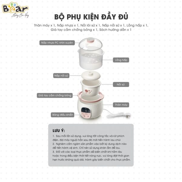Nồi nấu chậm Bear 0.8L SUBE001 - Ảnh 15