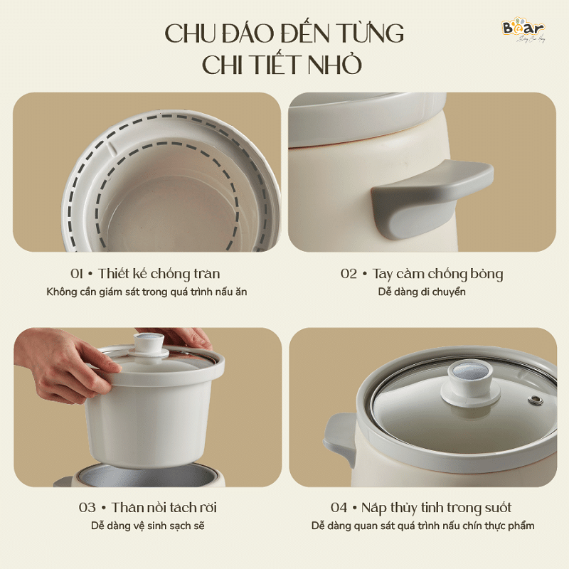 Bộ phụ kiện nồi nấu chậm Bear 1.5L đa năng SB-NNC15 Bộ phụ kiện nồi nấu chậm Bear 1.5L đa năng SB-NNC15